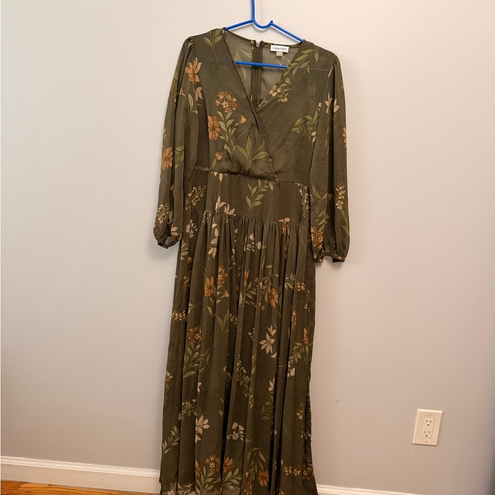 Calvin Klein Olive Floral Maxi Dress
